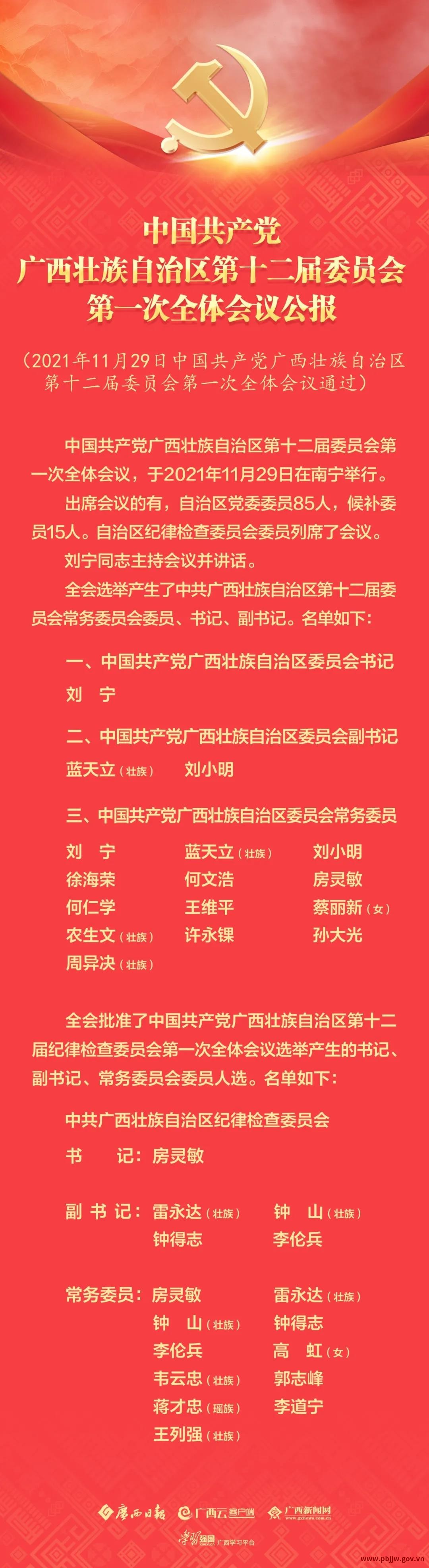 中国共产党广西壮族自治区第十二届委员会第一次全体会议公报